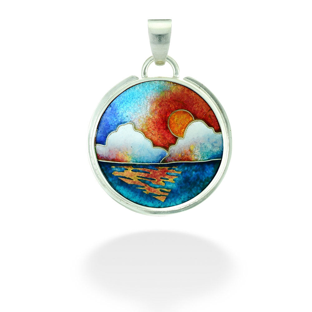 Medium Round Ocean Sunset Enameled Pendant by Ricky Frank