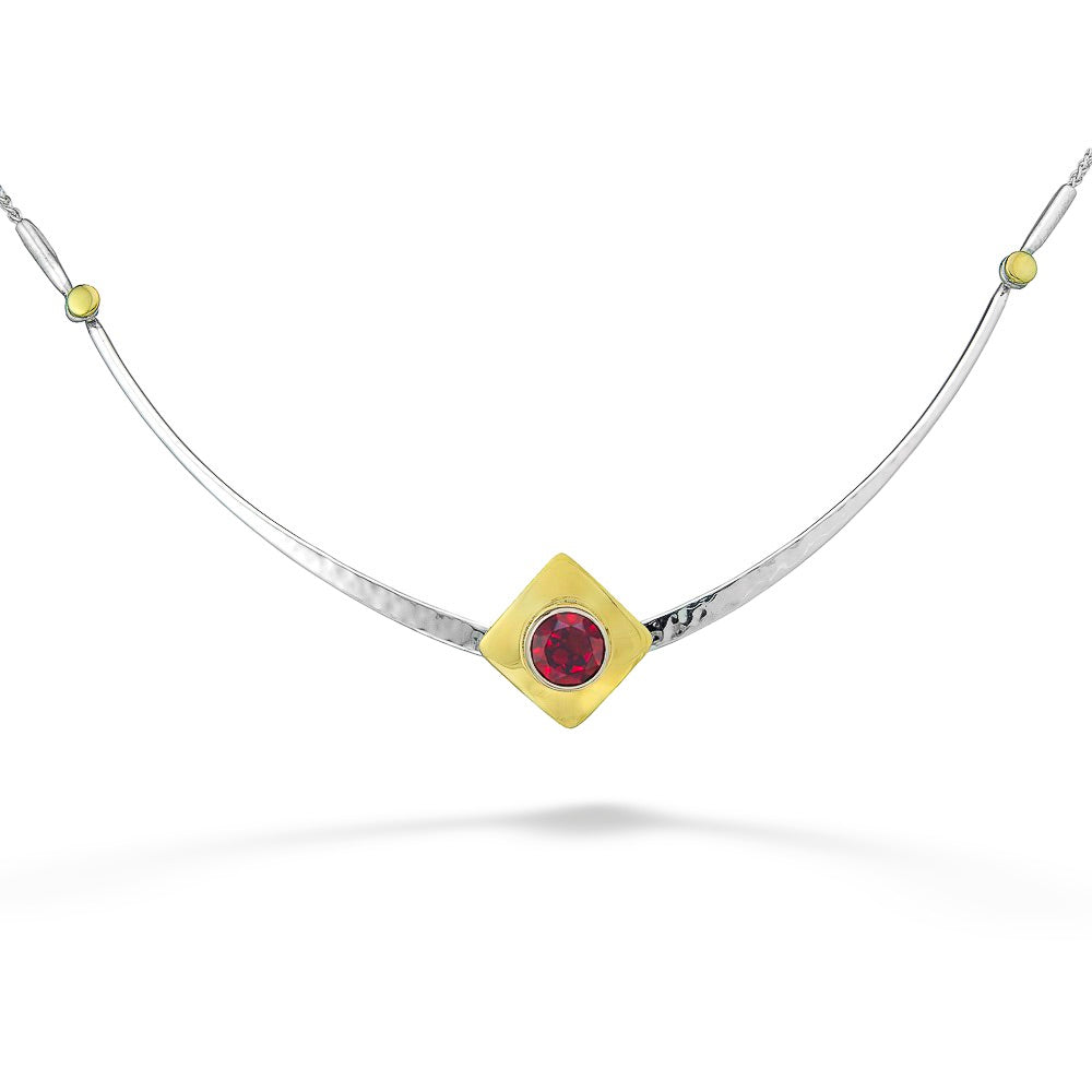 Two-Tone Garnet Riveting Necklace by E.L. Designs