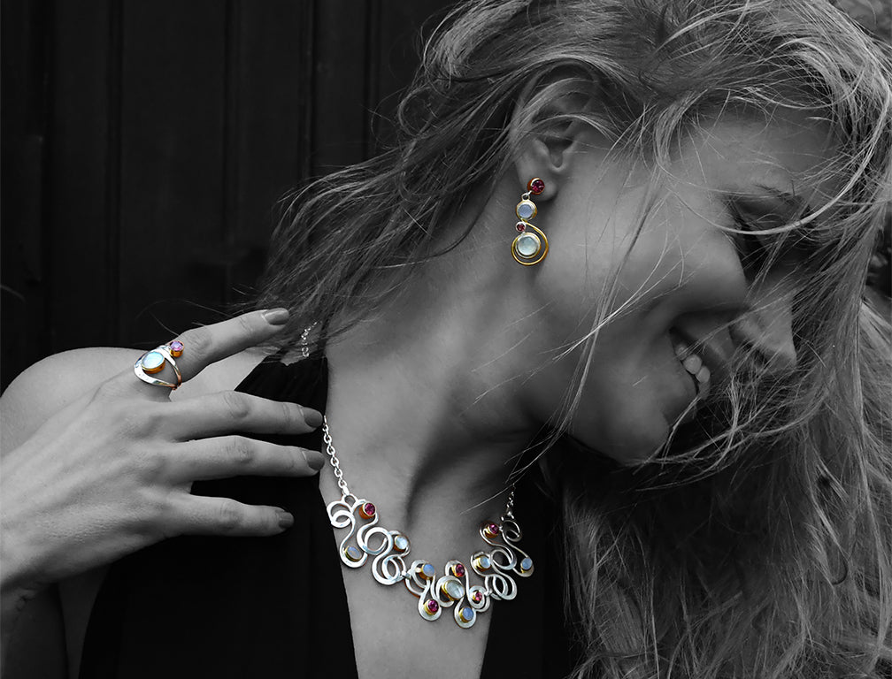 model wearing michou necklace