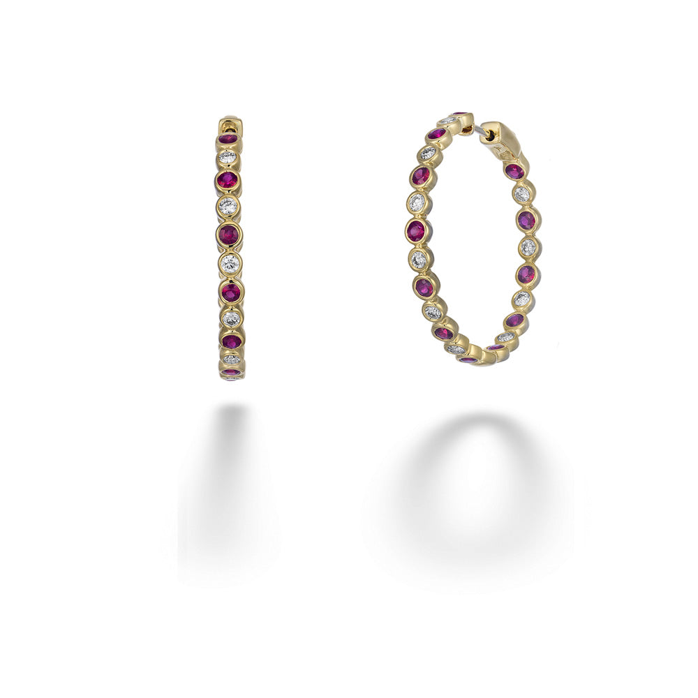 Diamond & Ruby Inside-Out Hoops by Shy Creation