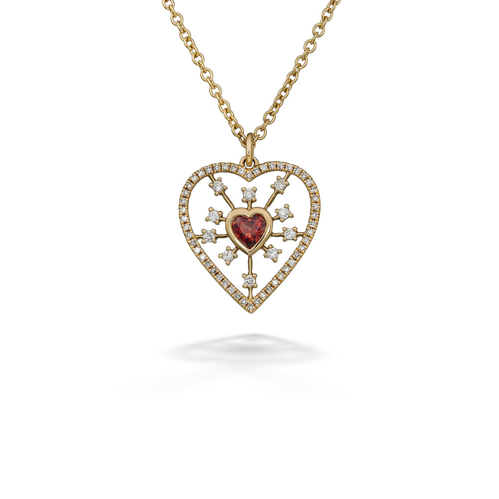 Garnet & Diamond Fancy Heart Pendant & Chain by Shy Creation