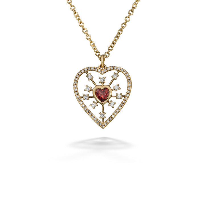 Garnet & Diamond Fancy Heart Pendant & Chain by Shy Creation