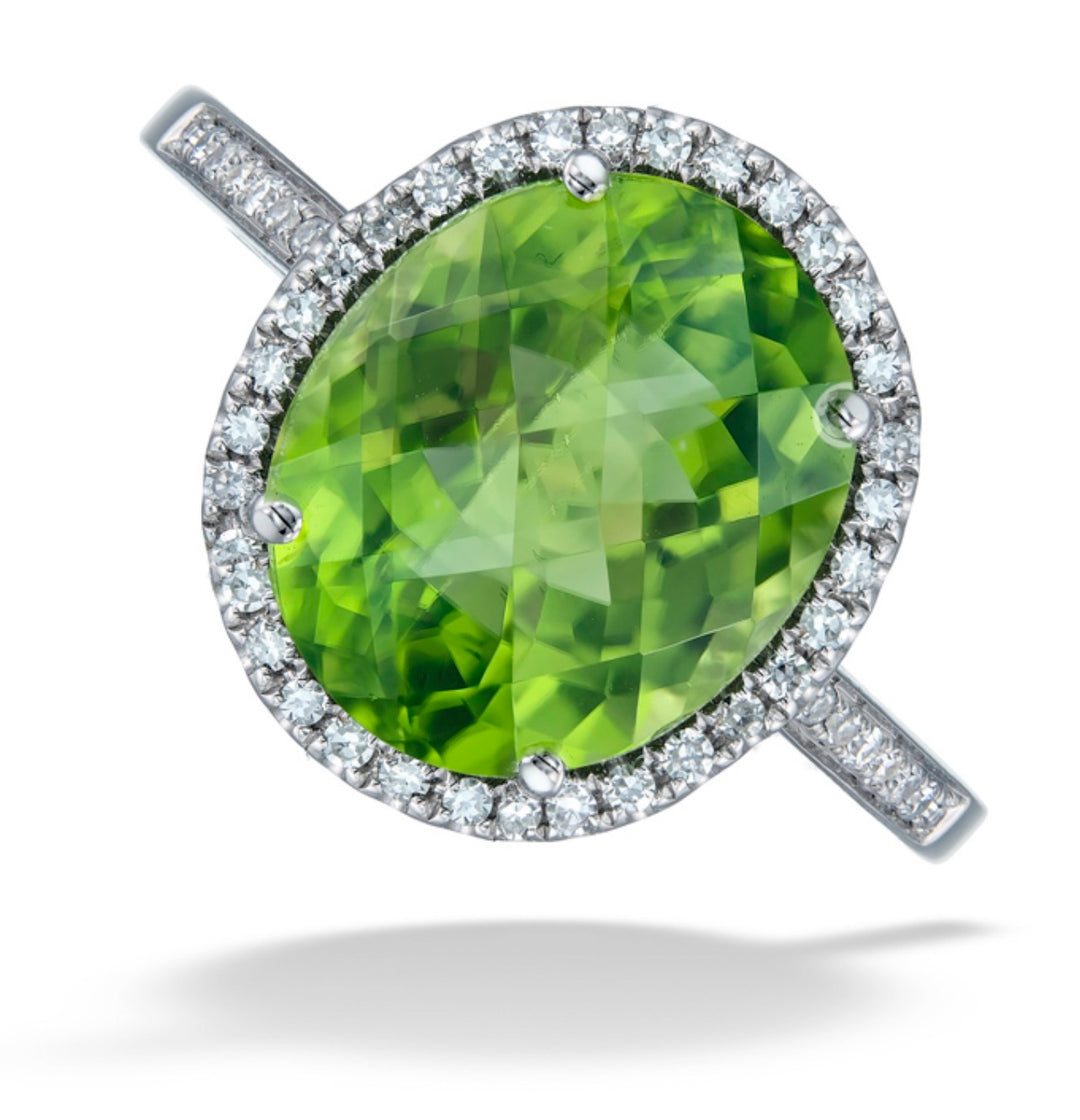 Checkered Peridot and Diamond Cocktail Ring