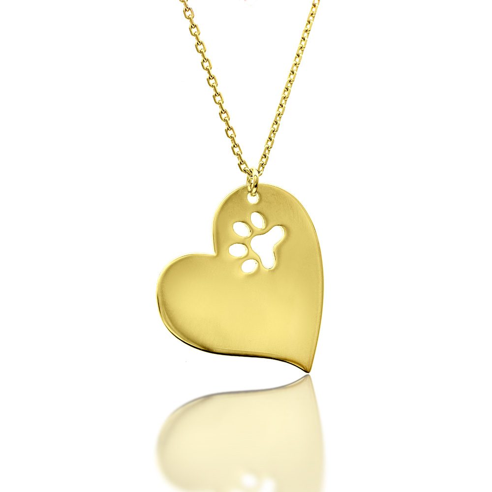 Slanted Heart Necklace with Pawprint Cutout