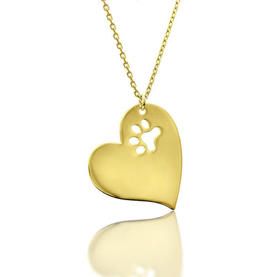 Slanted Heart Necklace with Pawprint Cutout
