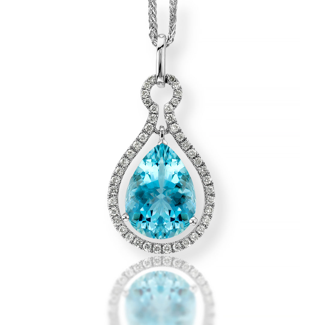 Pear-Cut Aquamarine and Diamond Pendant