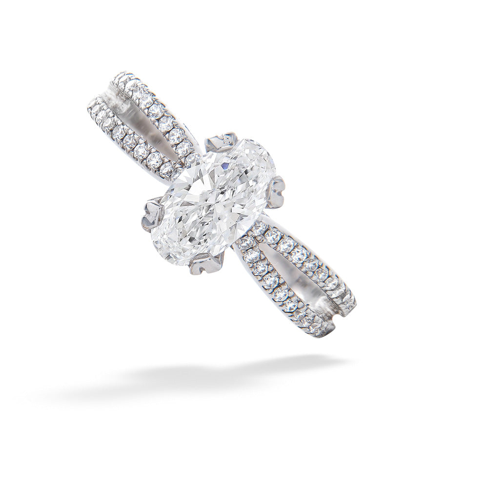 Oval Diamond Center & Melee Diamond Accents Ring