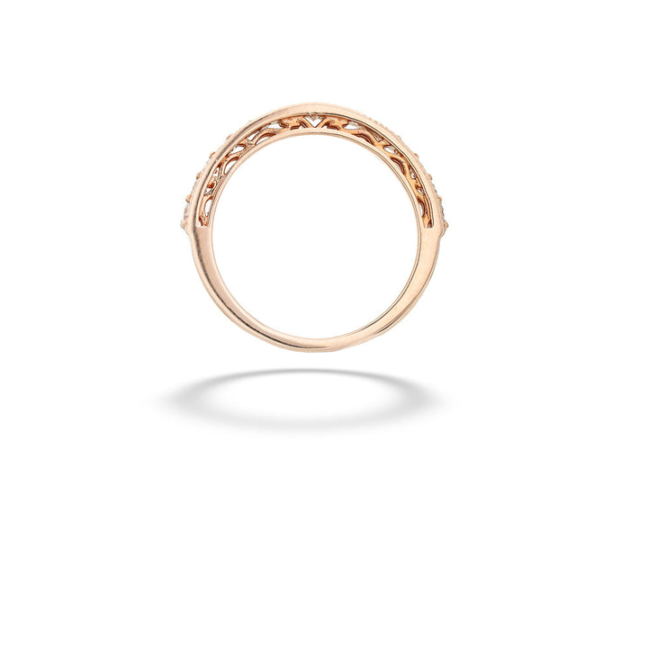 Rose gold ring with intricate design on a white background 14K Rose Gold Diamond Wedding Band