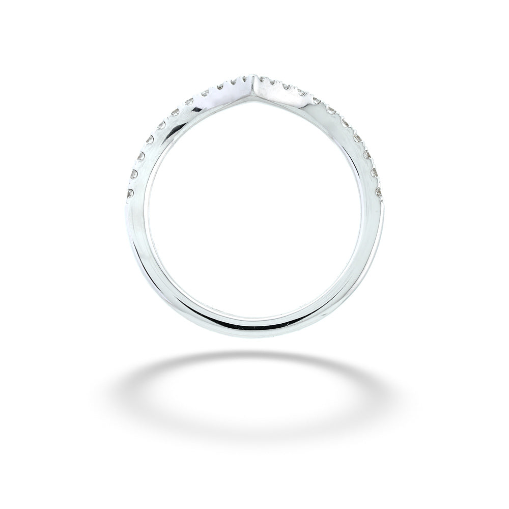 Silver ring with small stones on a white background Diamond Chevron Wedding Band