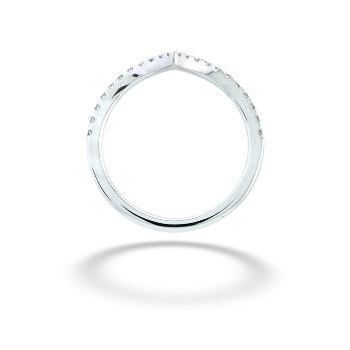 Silver ring with small stones on a white background Diamond Chevron Wedding Band