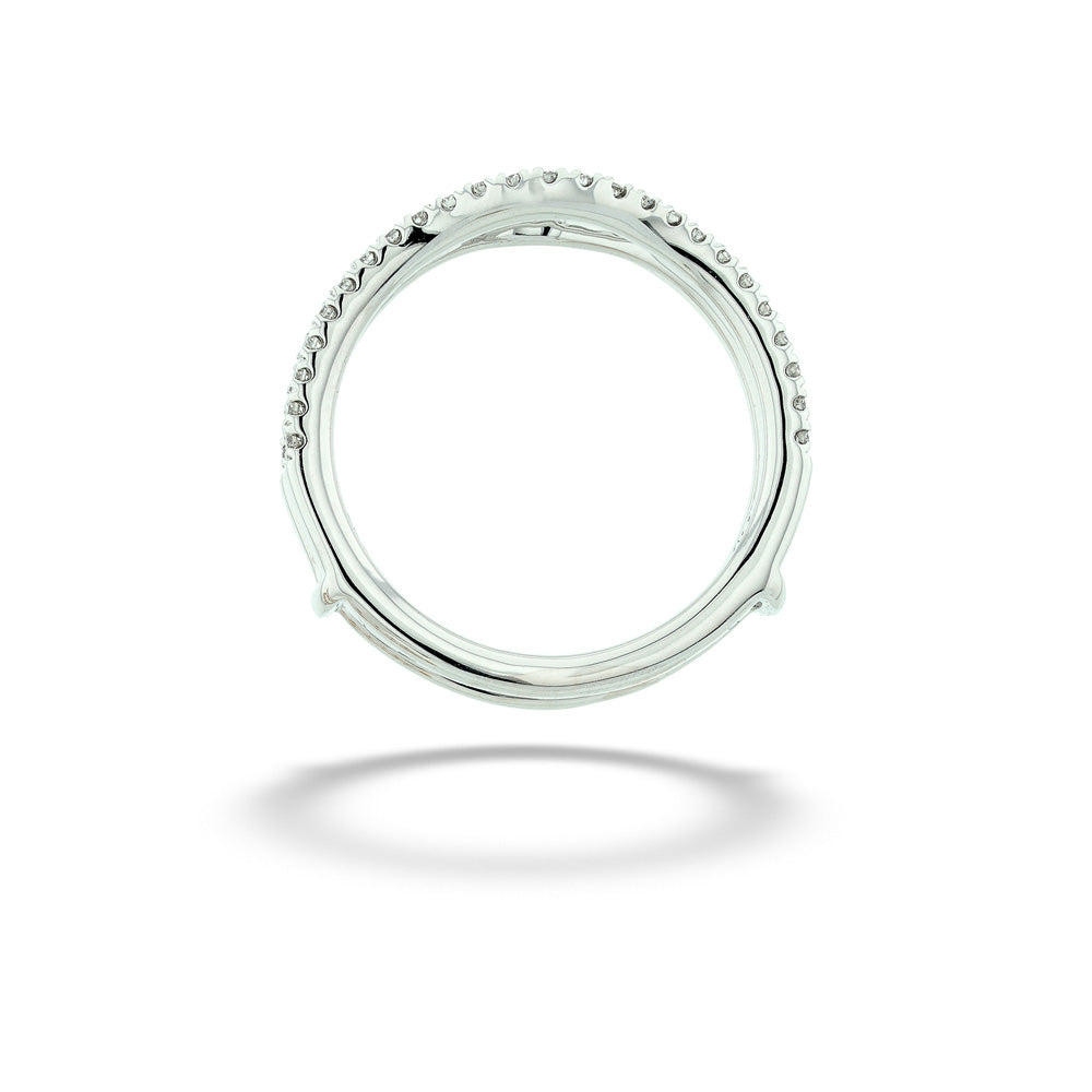 Silver ring with small stones on a white background 14k White Gold Diamond Ring Guard 