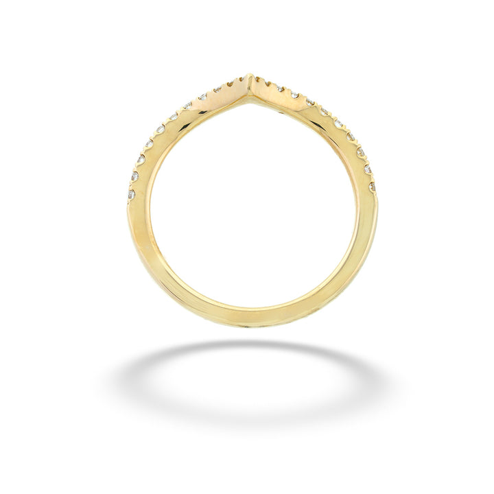 Gold ring with small diamonds on a white background 14K Gold Diamond Contour Wedding Band