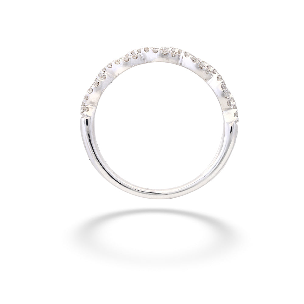 Silver ring with small stones on a white background 14K White Gold Woven Diamond Wedding Band