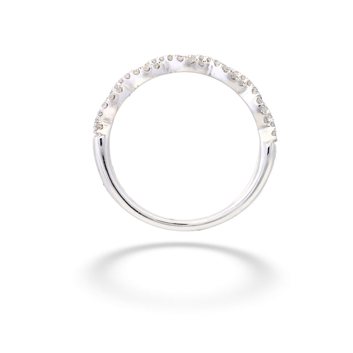 Silver ring with small stones on a white background 14K White Gold Woven Diamond Wedding Band