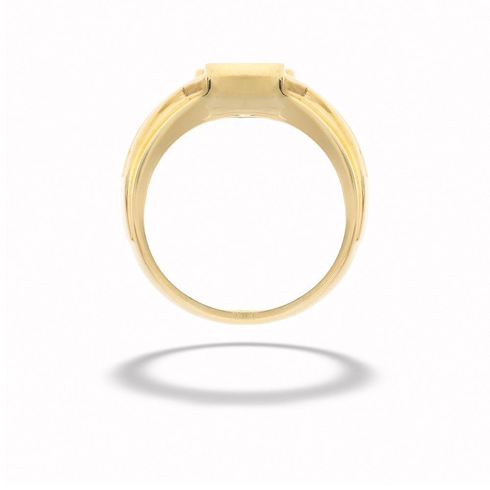 Gold ring on a white background 14K Yellow Gold Lab-Grown Diamond Men's Ring with Diamond Sides