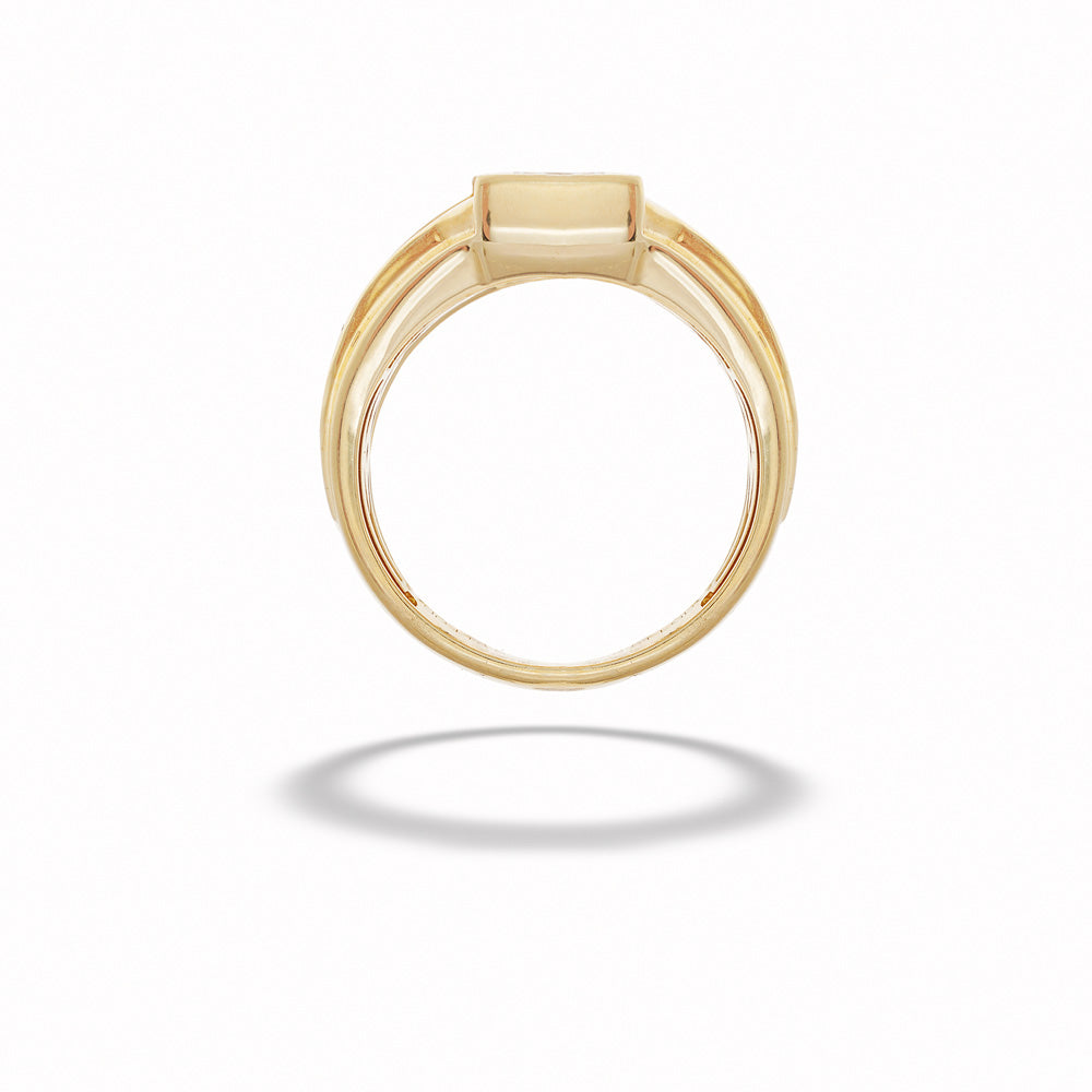 Gold ring with a square setting on a white background 14K Yellow Gold Lab-Grown Diamond Men's Ring