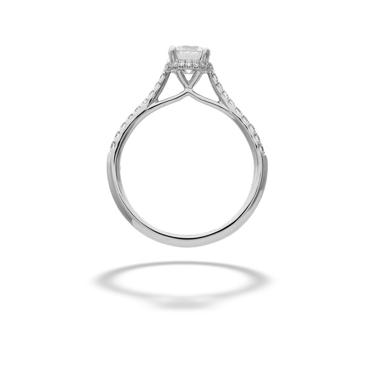 Silver ring with a diamond on a white background 14K White Gold Hidden Halo Semi-Mount Ring