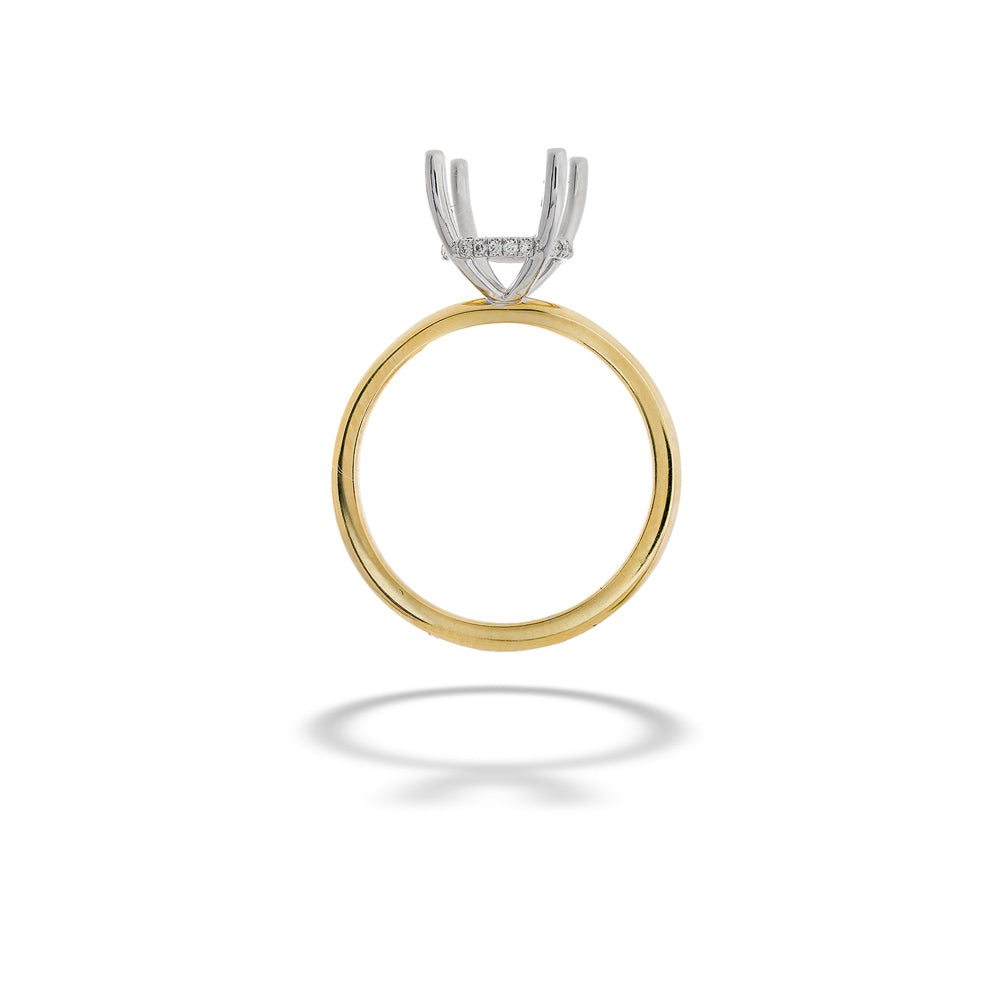 Two-tone ring with a diamond-studded top on a white background Diamond Hidden Halo Semi-Mount Ring