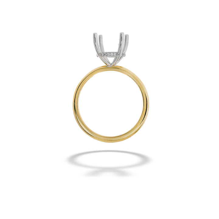 Two-tone ring with a diamond-studded top on a white background Diamond Hidden Halo Semi-Mount Ring