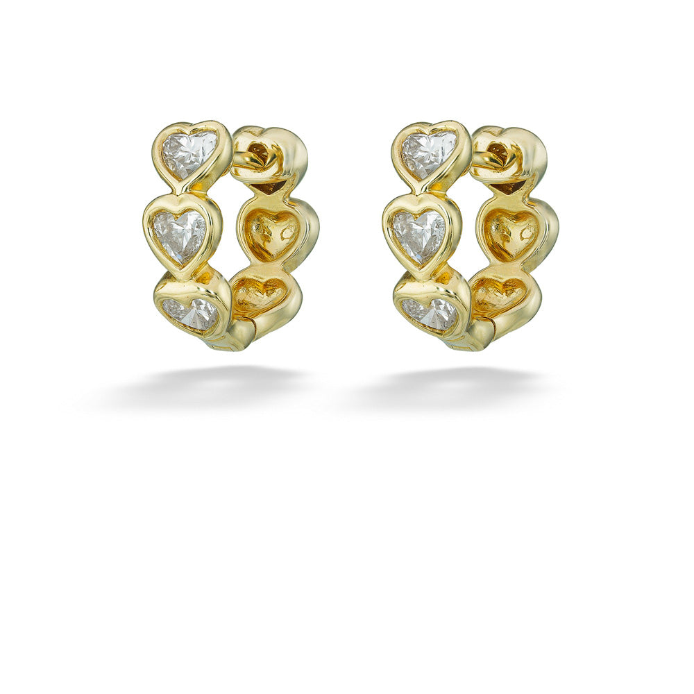 Diamond Hearts Huggie Earrings by Shy Creation