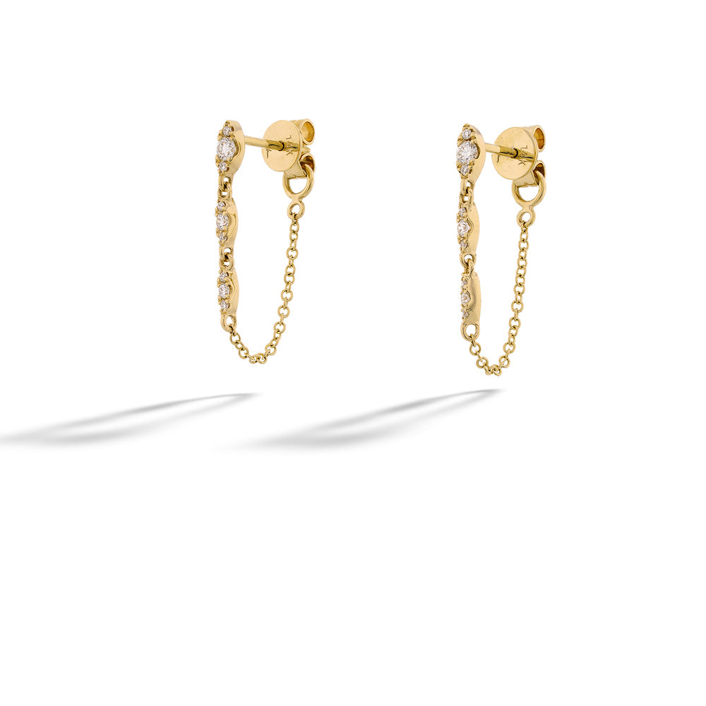 Yellow Gold Diamond Chain Earrings by Shy Creation