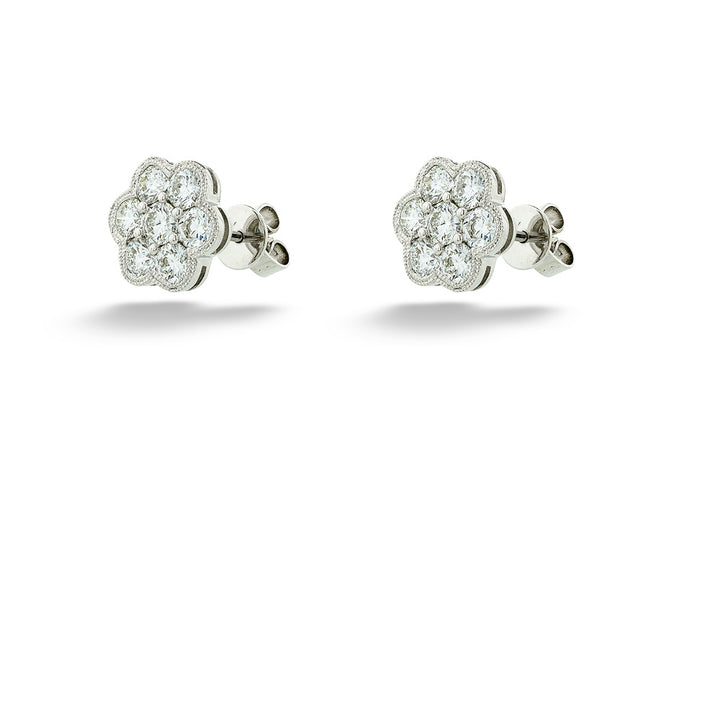 18K White Gold Diamond Flower Stud Earrings
