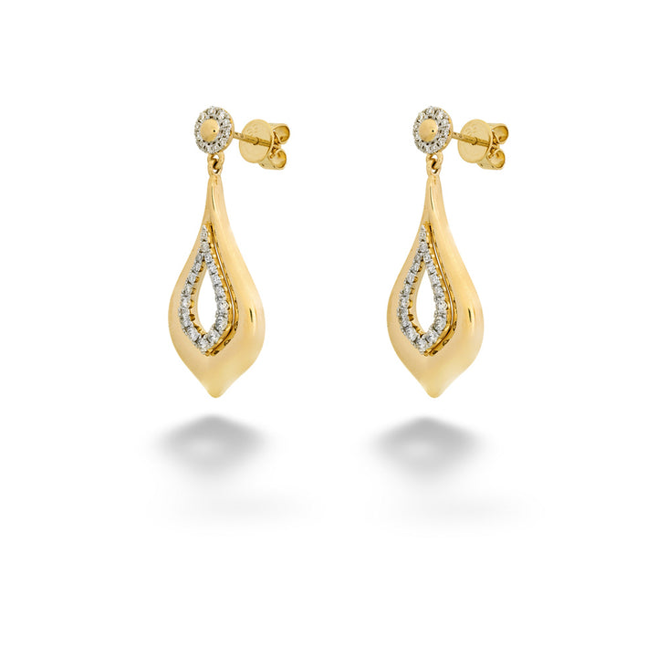 Gold earrings with diamond accents on a white background Mixed Metal Diamond Drop Earrings