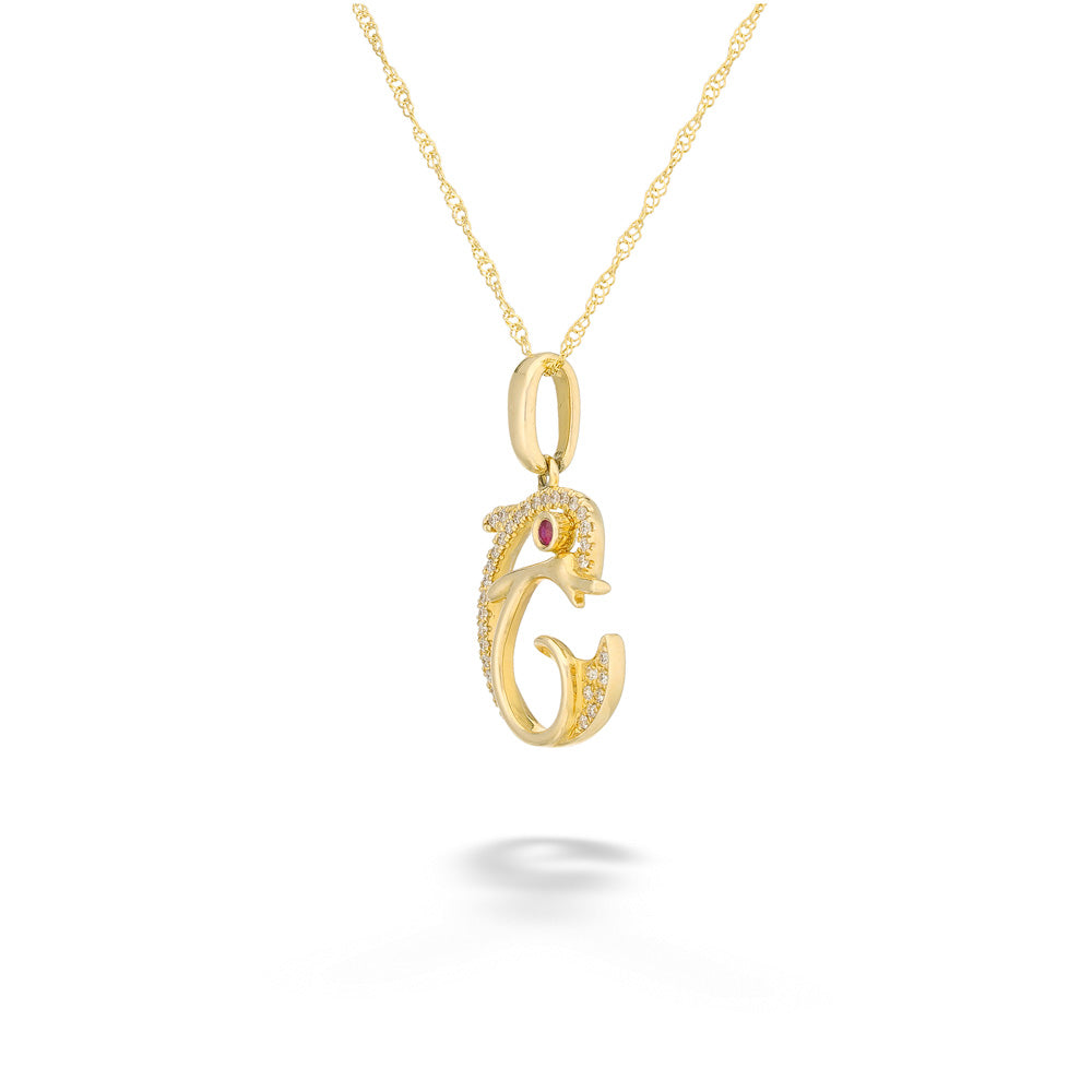 14ky 0.02ct Ruby & 0.07tdw Diamond Dolphin Pendant & Chain 18"
