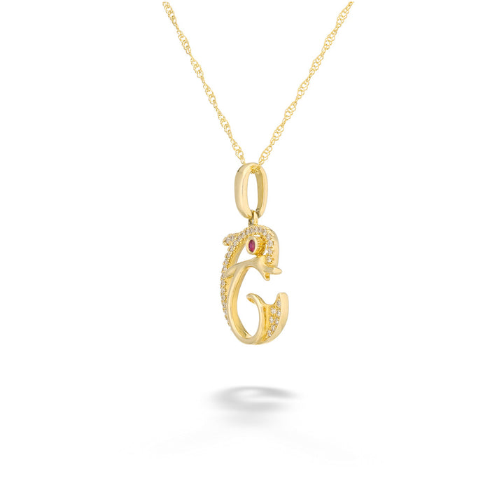 14ky 0.02ct Ruby & 0.07tdw Diamond Dolphin Pendant & Chain 18"