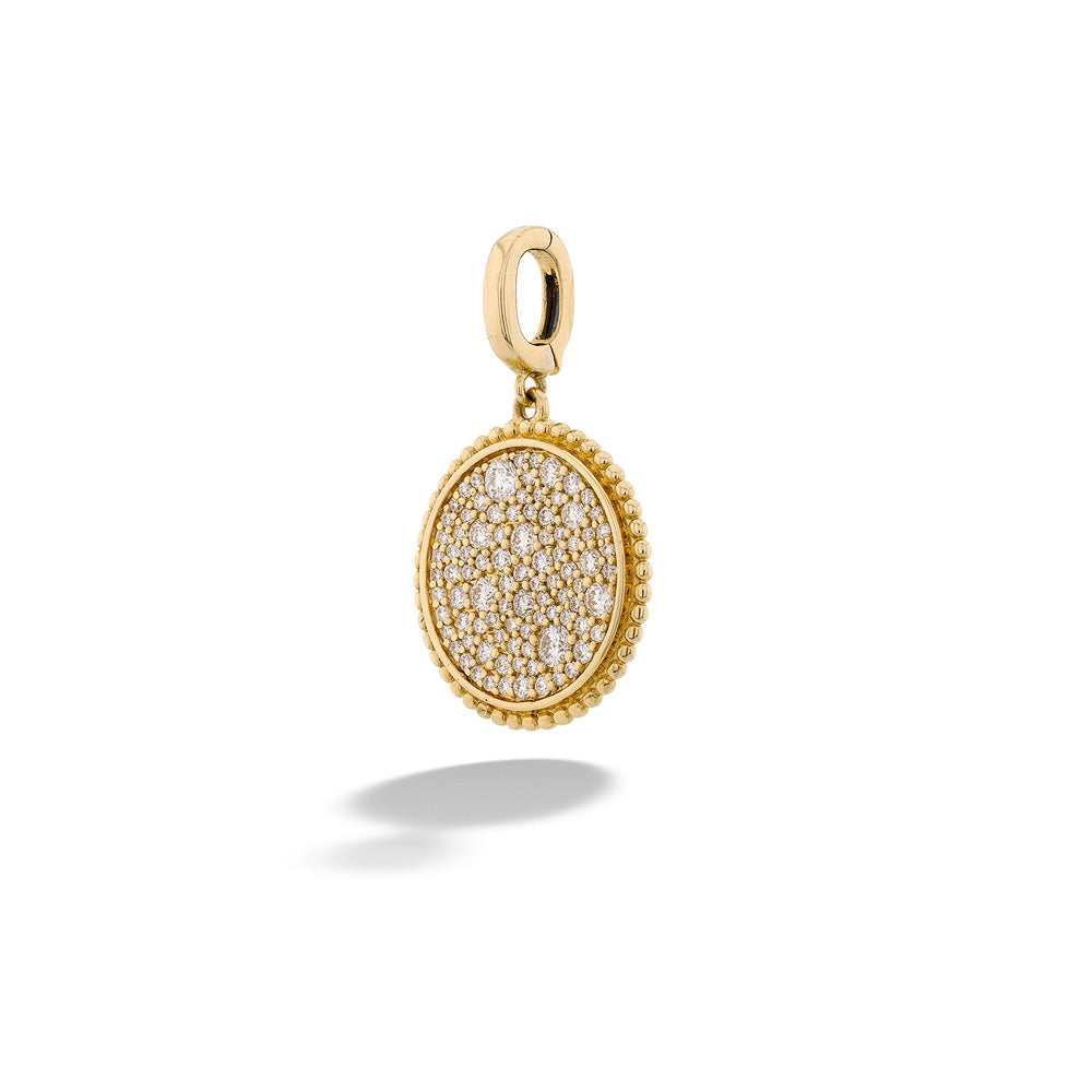 Gold pendant with diamond accents on a white background 14K Yellow Gold Pave Diamond Medallion Pendant by Gabriel & Co.