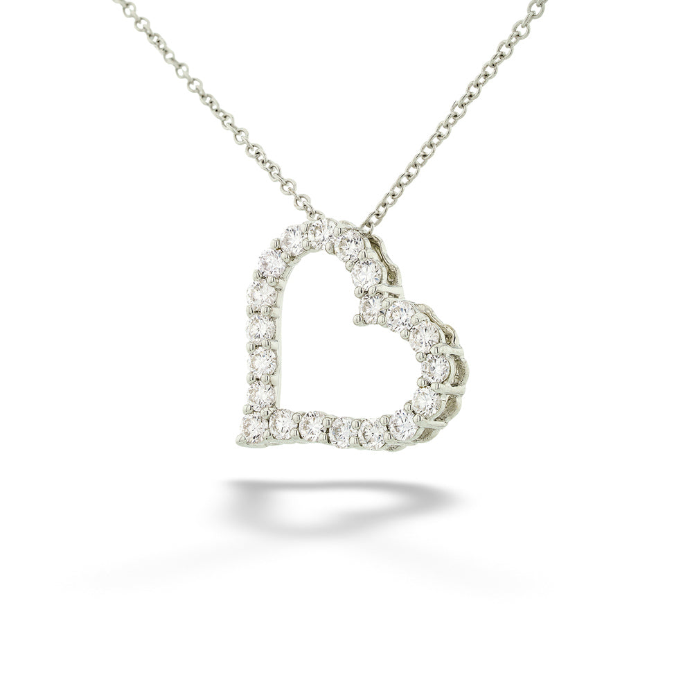 14K White Gold Diamond Heart Pendant Necklace