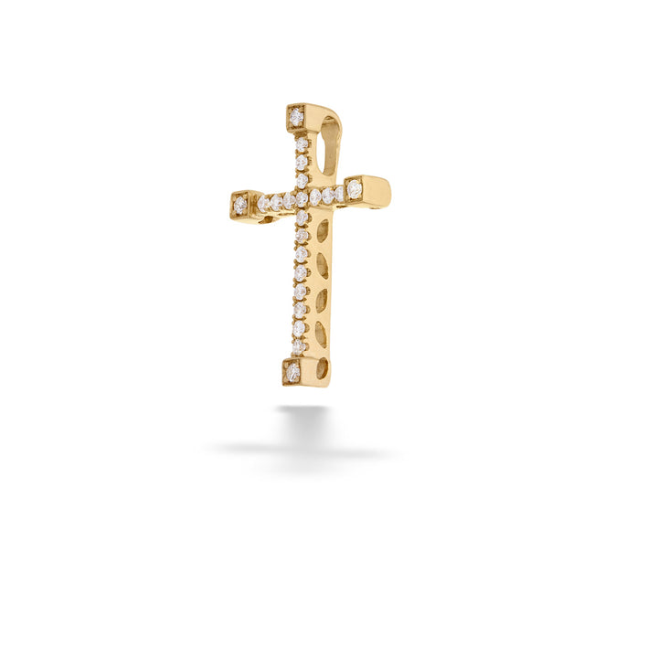 Gold cross pendant with embedded stones on a white background 14K Gold Diamond Cross Pendant