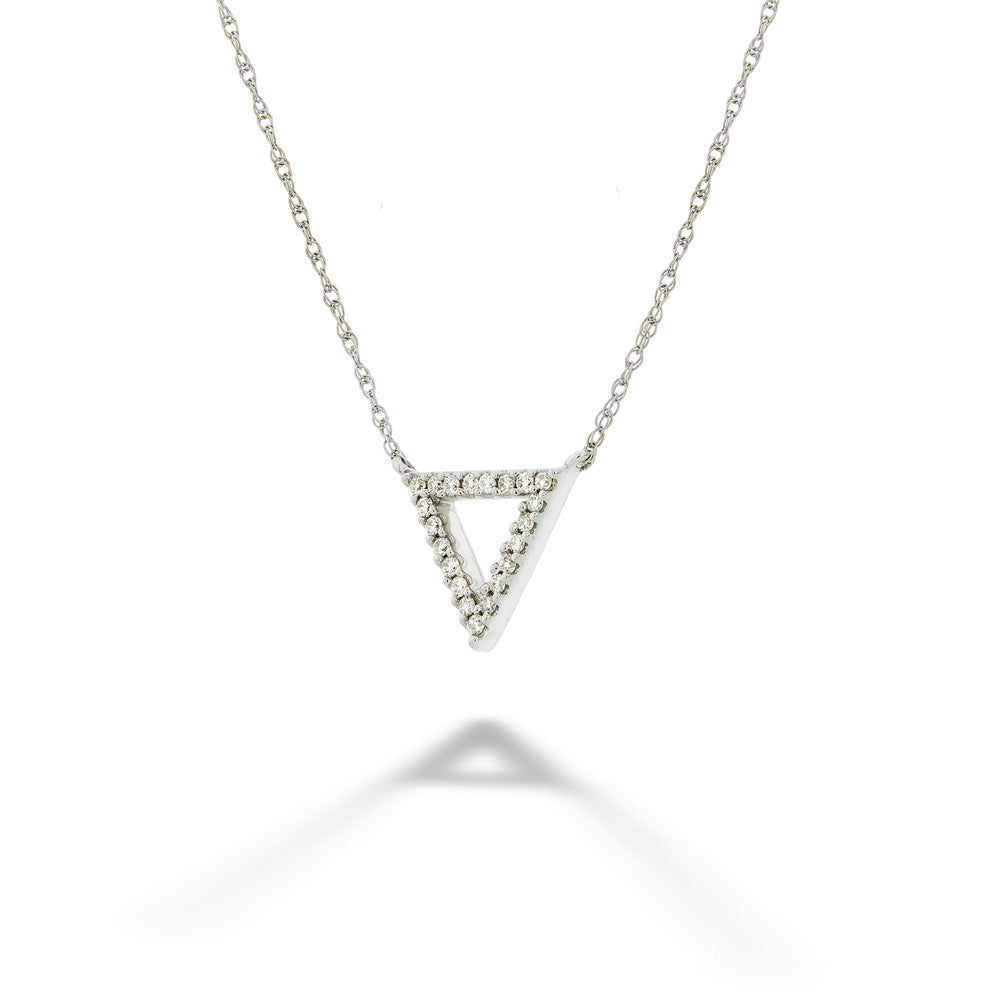 Diamond triangle pendant necklace on a white background Diamond Triangle Necklace