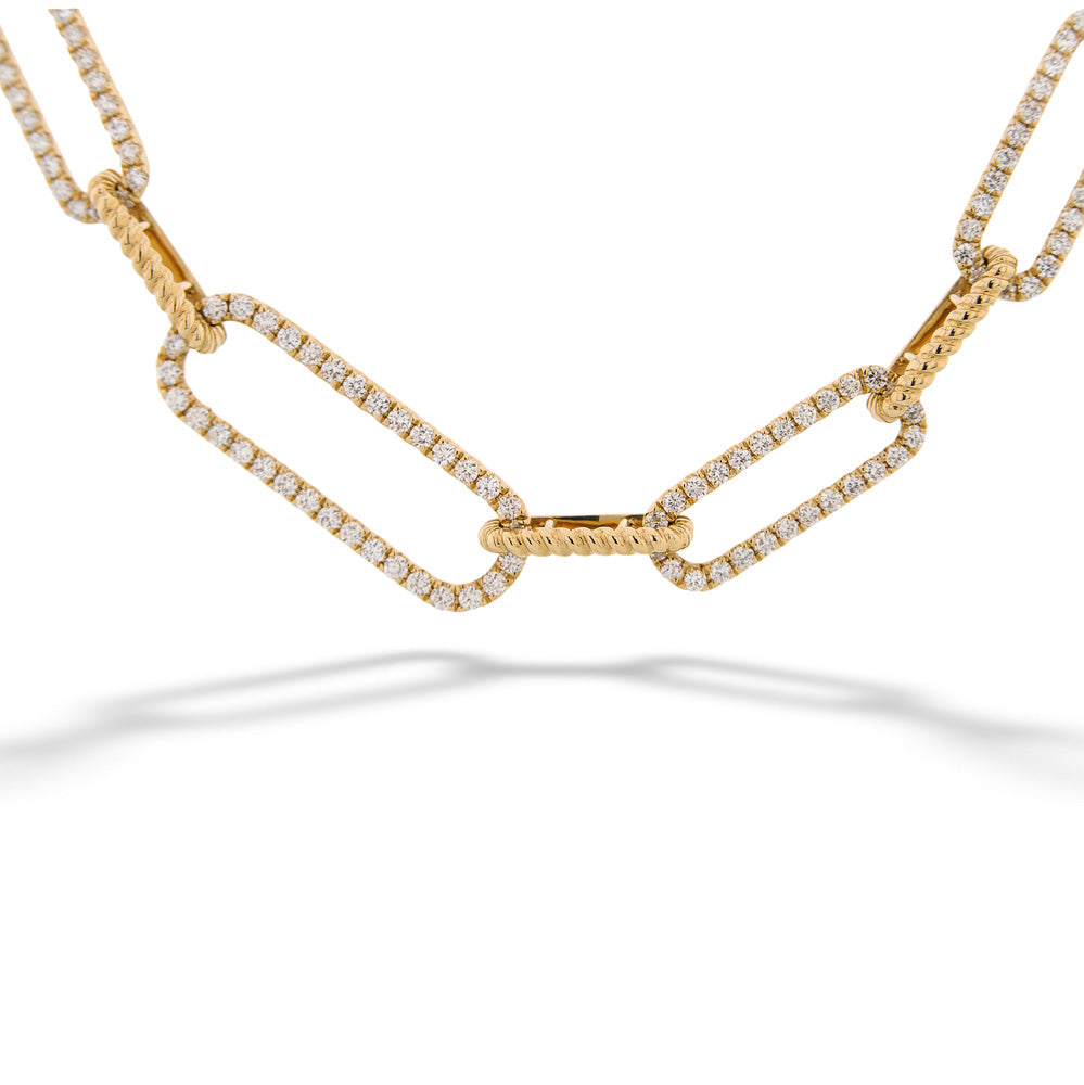 Gold necklace with diamond accents on a white background 14K Gold Diamond Link Bracelet - 7"