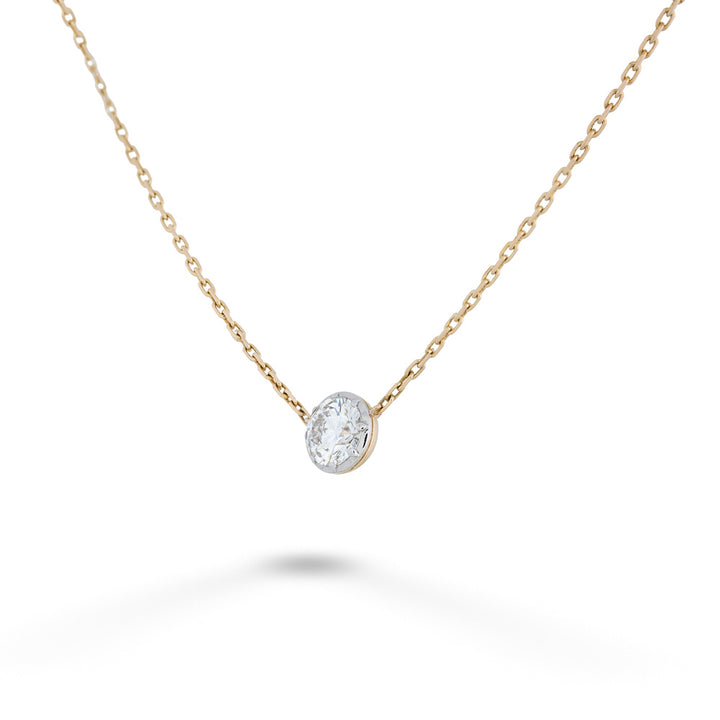 Gold necklace with a diamond pendant on a white background Oval Lab Grown Diamond Solitaire Necklace by Miss Mimi