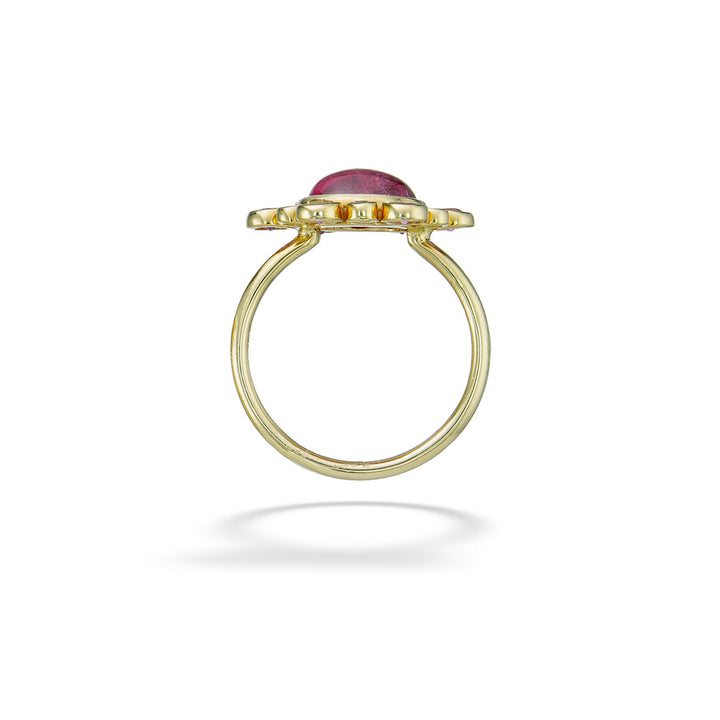 Cabochon Ring with Faceted Pink Tourmaline & Diamond Accents by Mazza