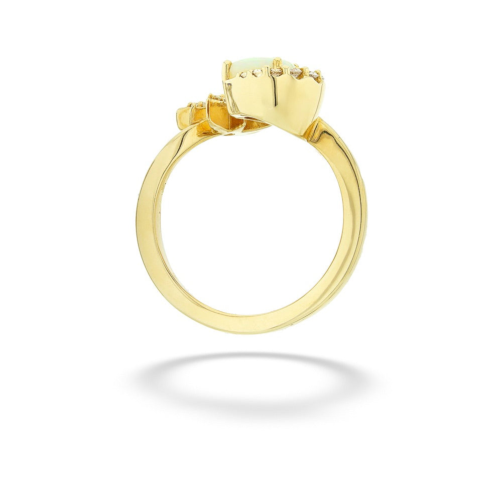 Gold ring with a diamond on a white background Opal & Diamond Moon & Star Bypass Ring by Parle 