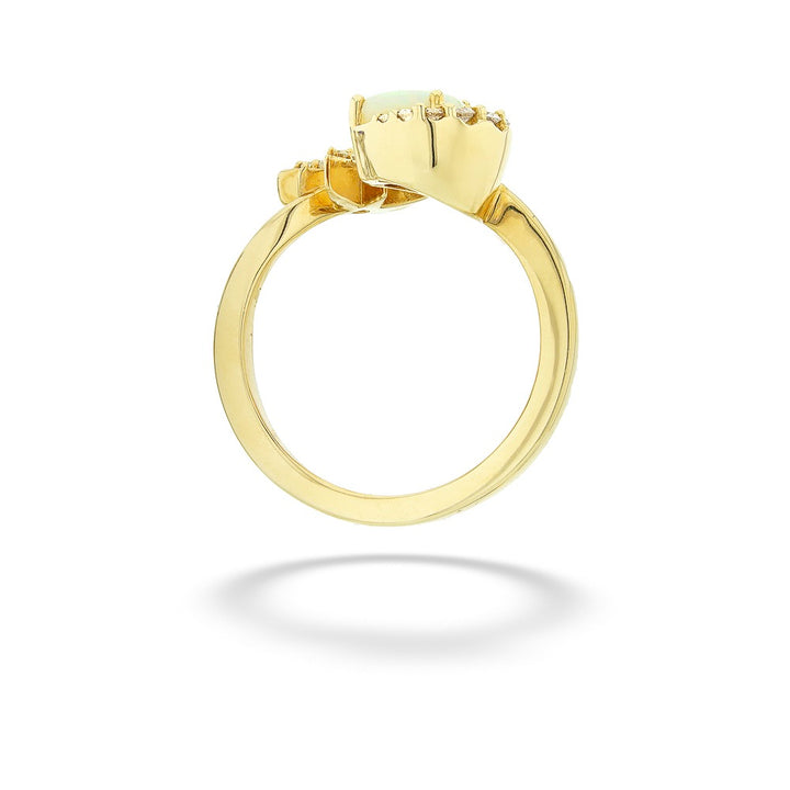Gold ring with a diamond on a white background Opal & Diamond Moon & Star Bypass Ring by Parle 