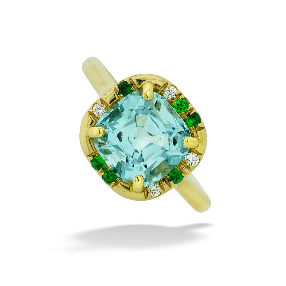 Aquamarine, Tsavorite & Diamond Ring by Lauren K.