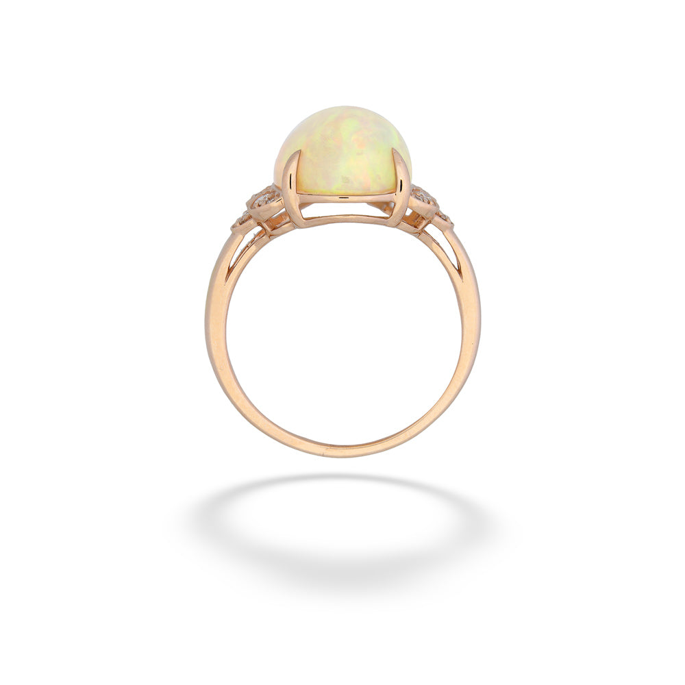 Rose gold ring with a opal stone on a white background Rose Gold Opal Ring