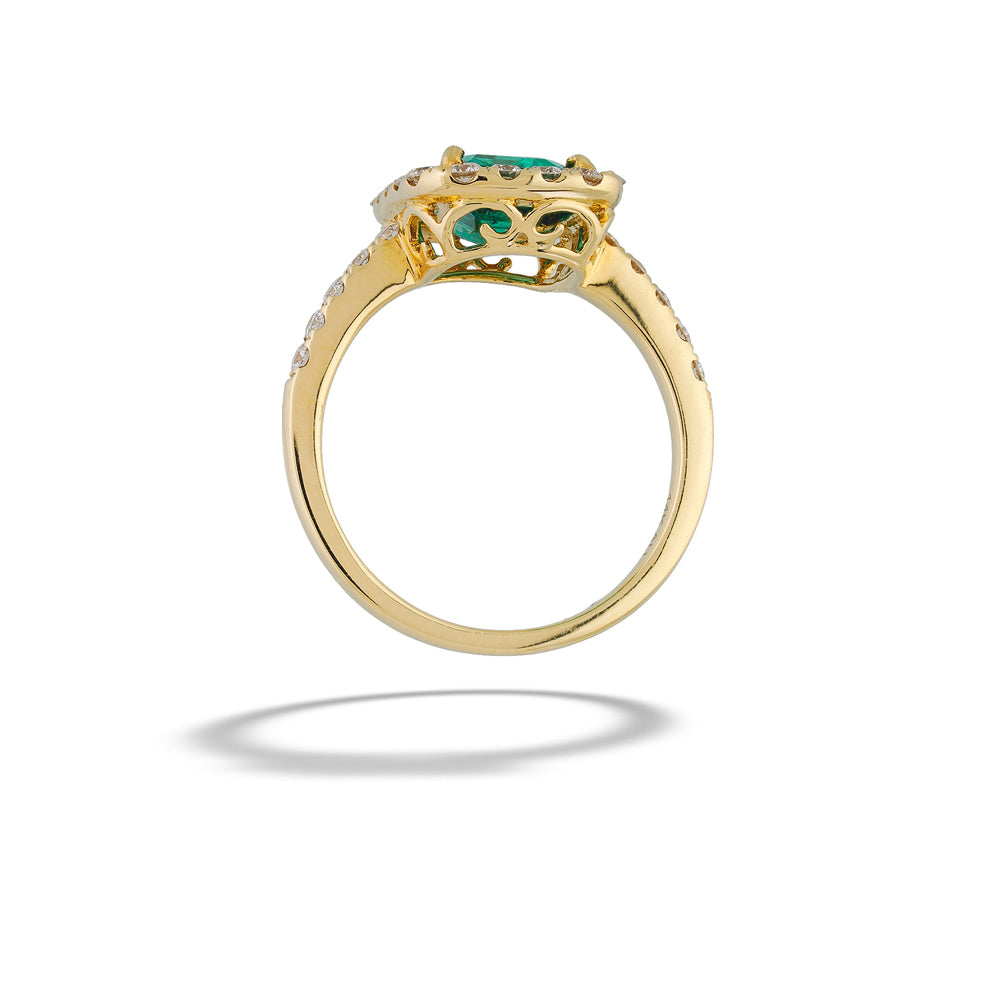  Rectangular Emerald and Diamond Halo Ring 