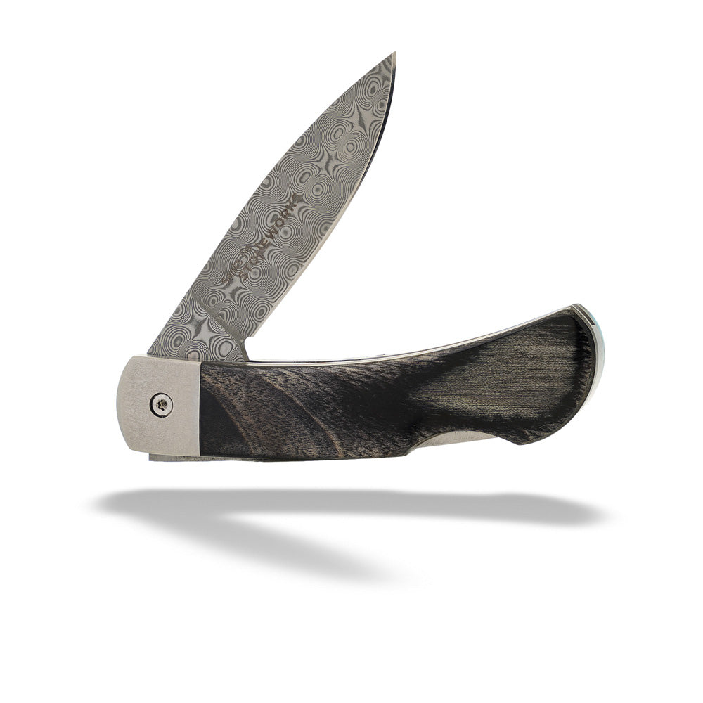 Damascus Steel 3" Knife with Turquoise and Mother of Pearl by Santa Fe Stoneworks