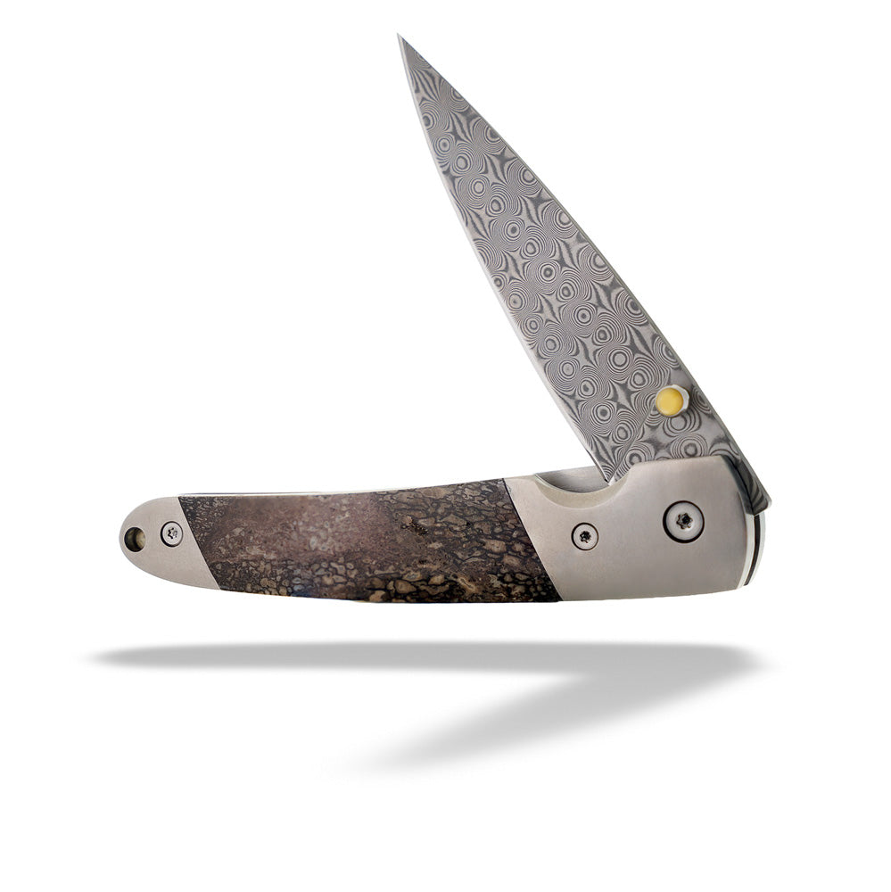 Damascus Steel 4" Knife with Dinosaur Bone by Santa Fe Stoneworks
