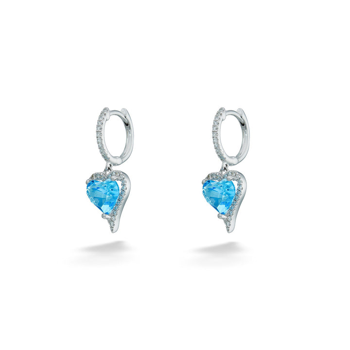 Blue Topaz & Diamond Heart Drop Earrings by Shy Creation