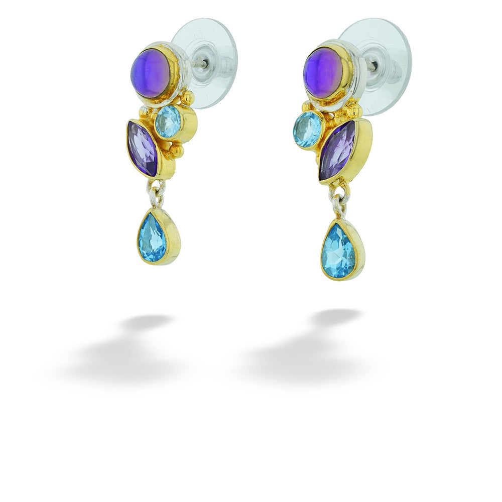 Topaz, Amethyst, and Mystic Fire Quartz Earrings by Michou 