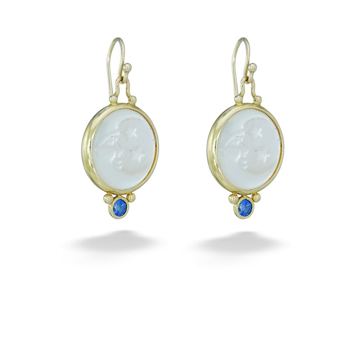 Carved Mother Of Pearl & Sapphire Earrings by Mazza