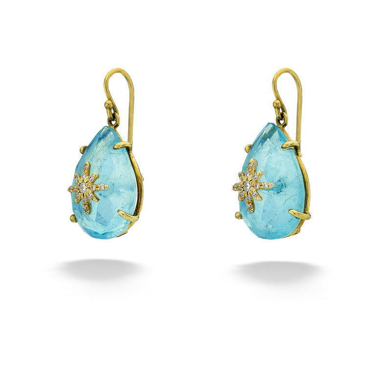 14ky Aquamarine & 0.18tdw Diamond Earrings by Mazza