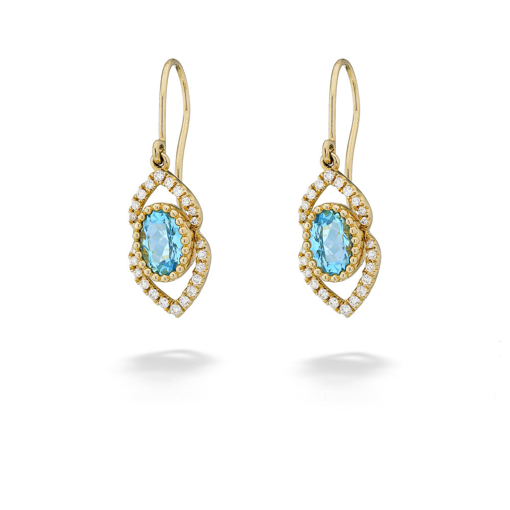 14K Yellow Gold Aquamarine & Diamond Dangle Earrings