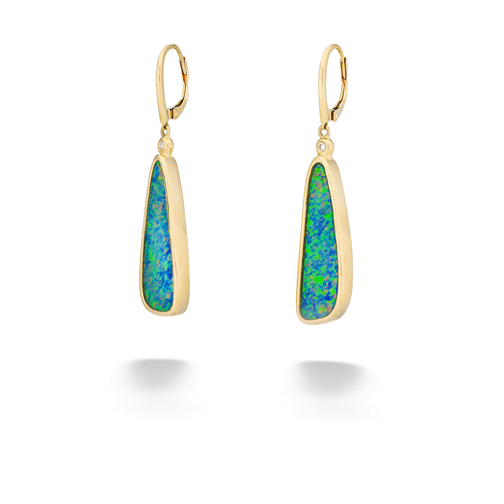 14ky Australian Opal Doublet & 0.03tdw H-I SI2 Diamond Drop Earrings