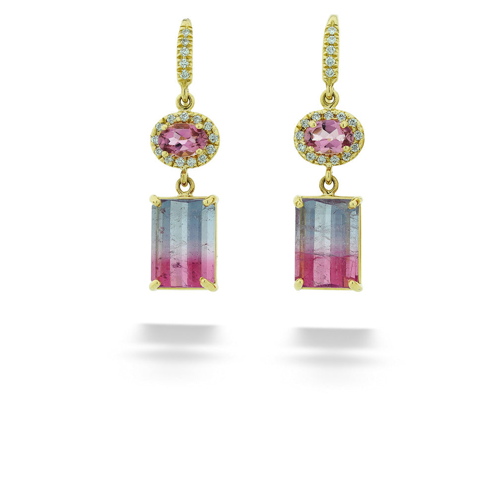 Bi-Color and Pink Tourmaline & Diamond "Gemma" Earrings by Lauren K.